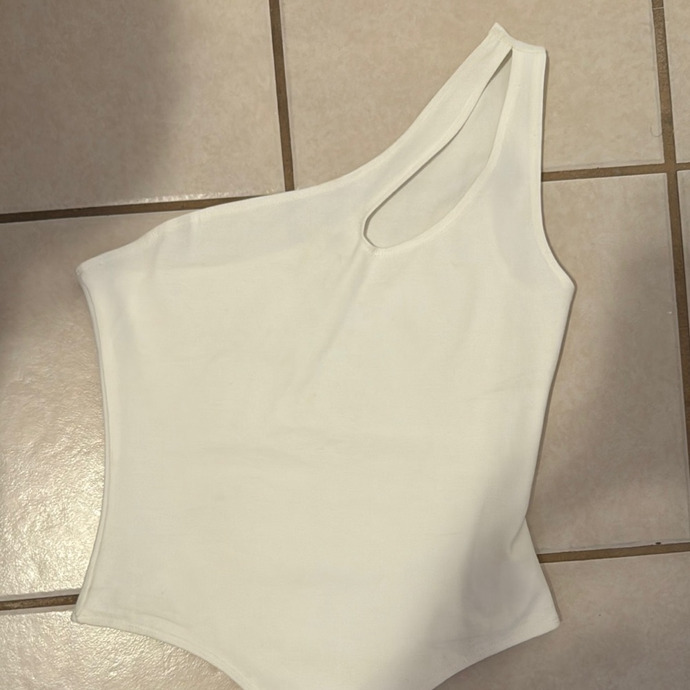 Timing White Asymmetrical Sleeveless Bodysuit